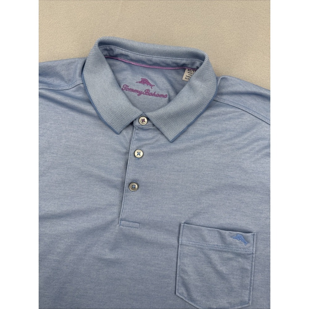 Tommy‎ Bahama Pima Cotton Blend Short Sleeve Polo Mens XL Blue Golf Lightweight